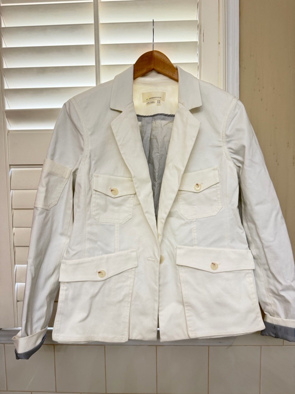 Anthropologie Cream Notch-Lapel Blazer